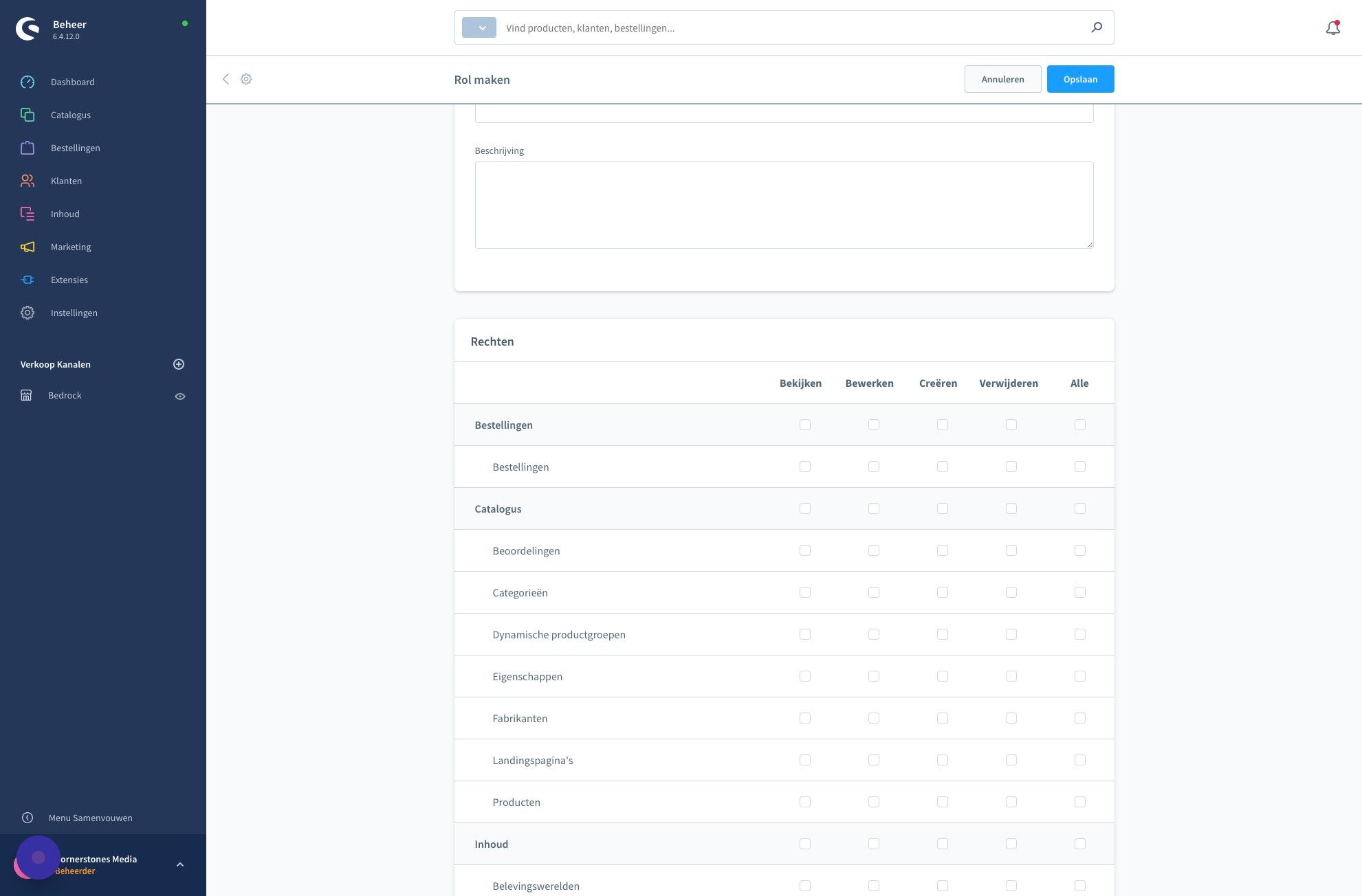 Screenshot of: Maak de selecties voor de rol