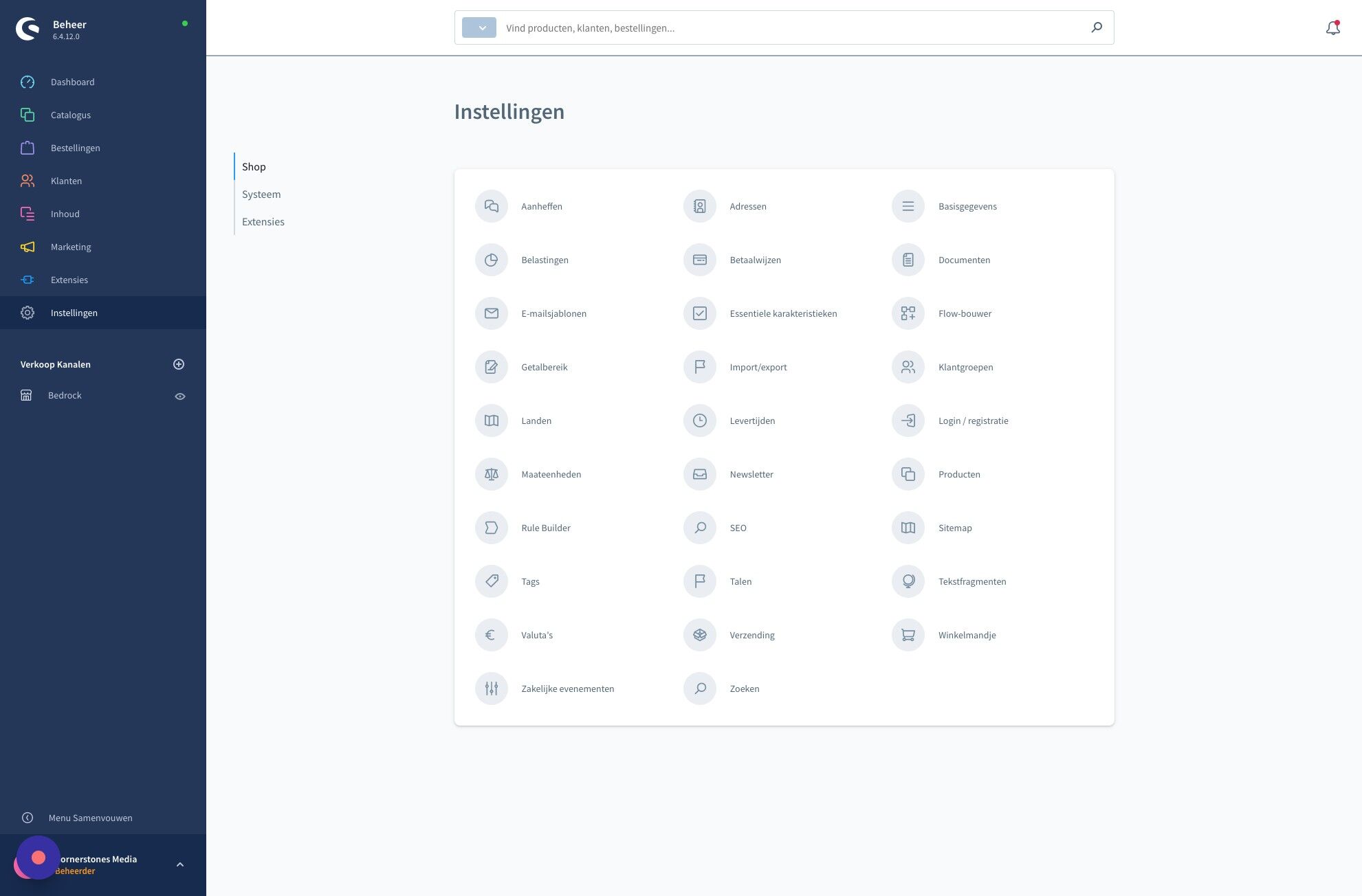 Screenshot of: Klik "Systeem"