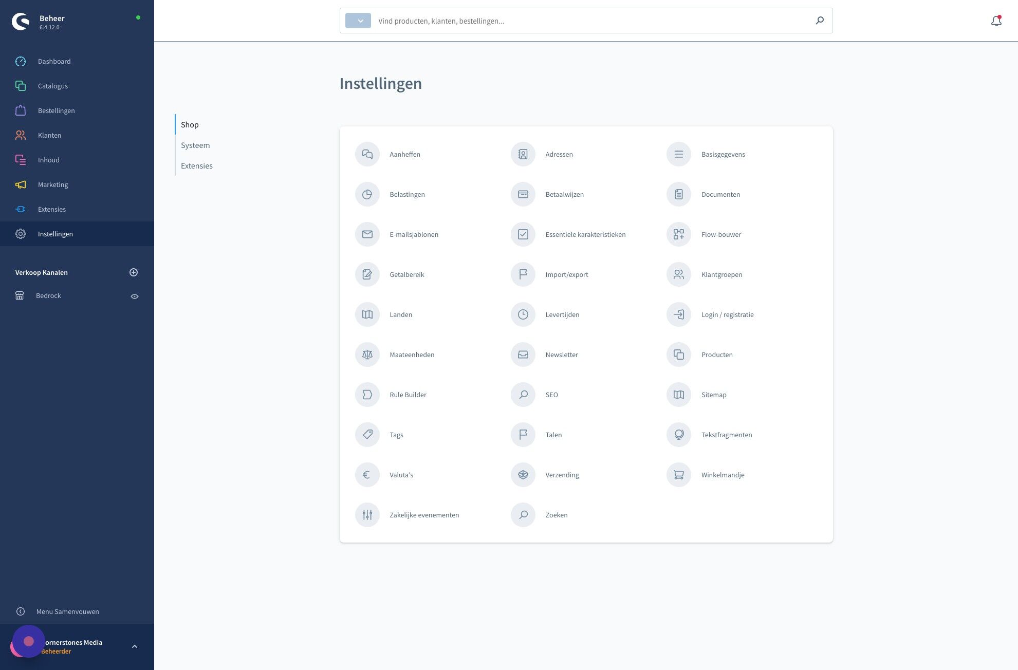 Screenshot of: Klik "Systeem"