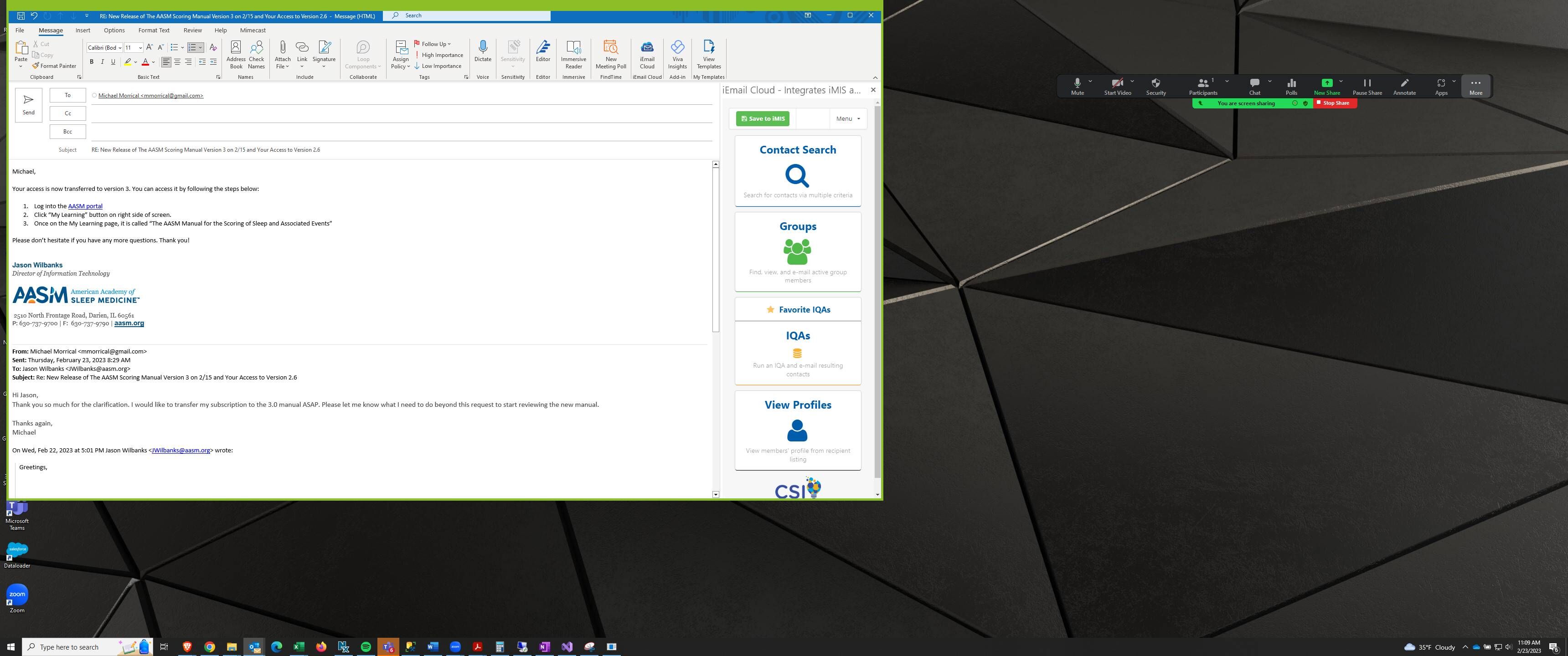 Screenshot of: Once iEmail Cloud plugin appears click "Save to iMIS". 
