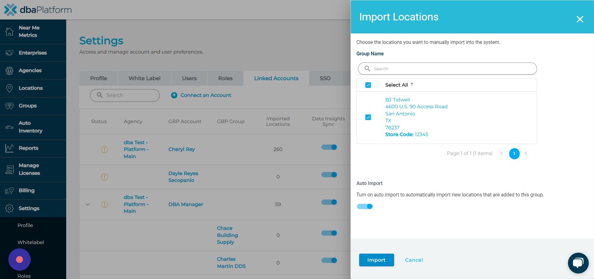Screenshot of: Click "Import"