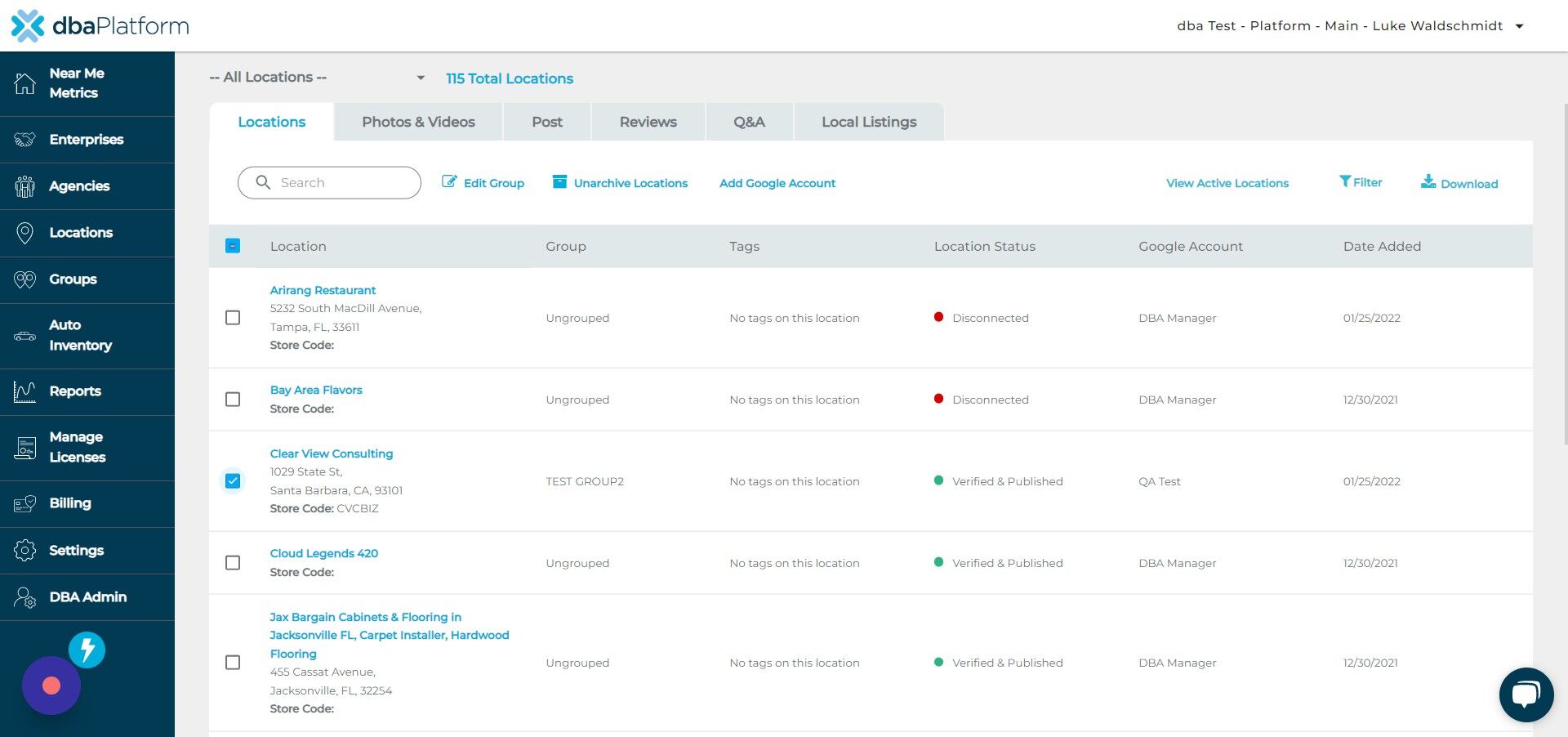 Screenshot of: Click "Unarchive Locations"