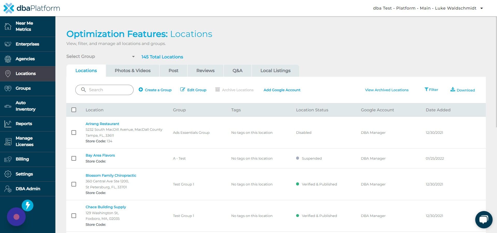 Screenshot of: Click "Locations"