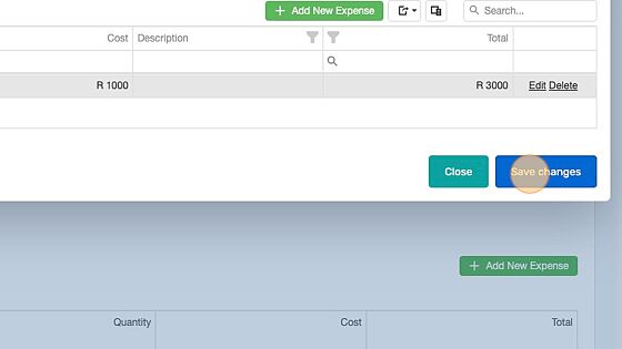 Screenshot of: Click "Save changes" to add the expense to the invoice.
