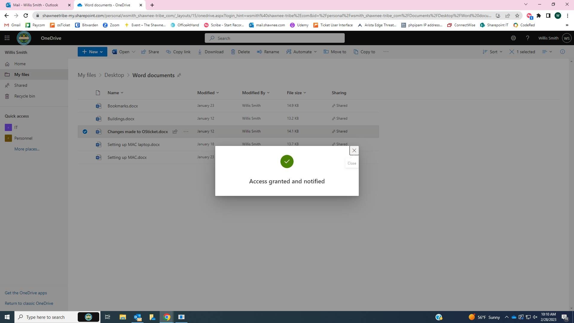 Screenshot of: Users selected now have Direct access.