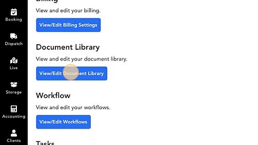 Screenshot of: Under Settings click "View/Edit Document Library"