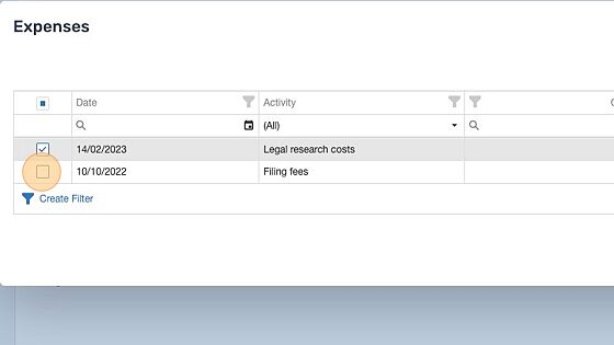 Screenshot of: Select the expenses to be added to the invoice.
