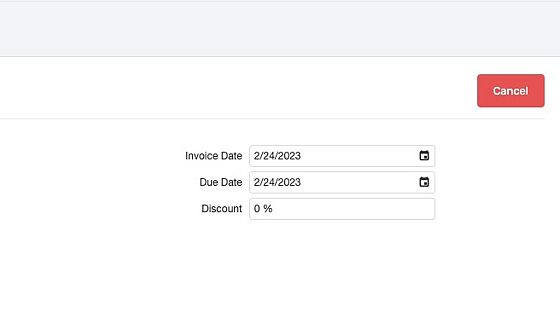 Screenshot of: Select the invoice date, Select the due date, and apply a discount if applicable. 