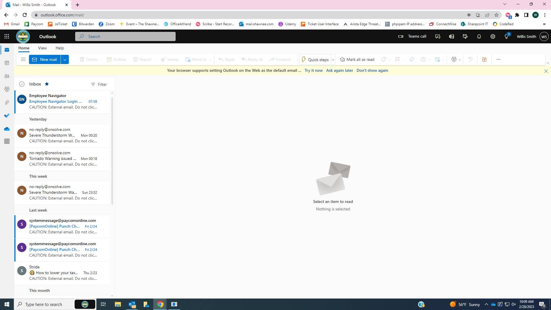 Screenshot of: Navigate to mail.shawnee-tribe.com