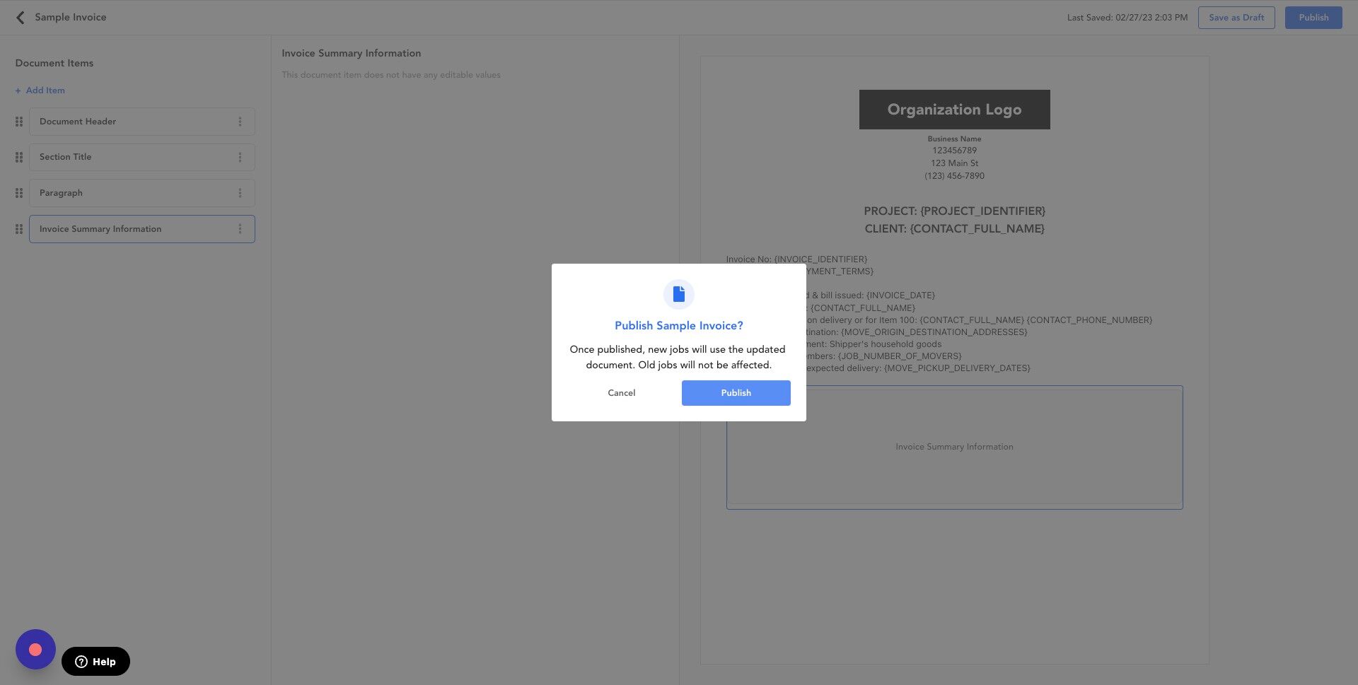 Screenshot of: Confirm Publish