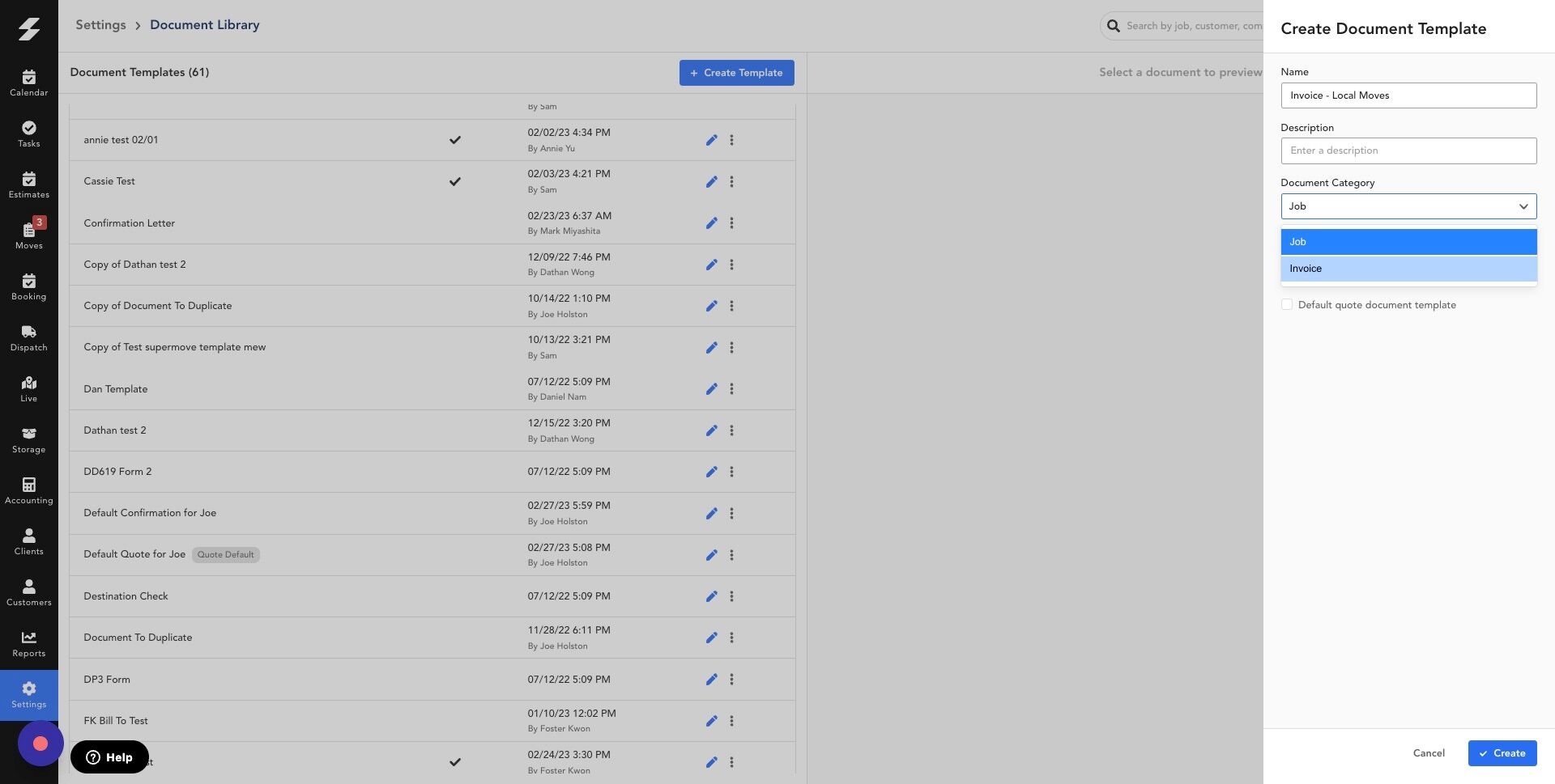 Screenshot of: Under Document Category, select "Invoice"