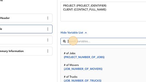 Screenshot of: Use Variables to add to the document template