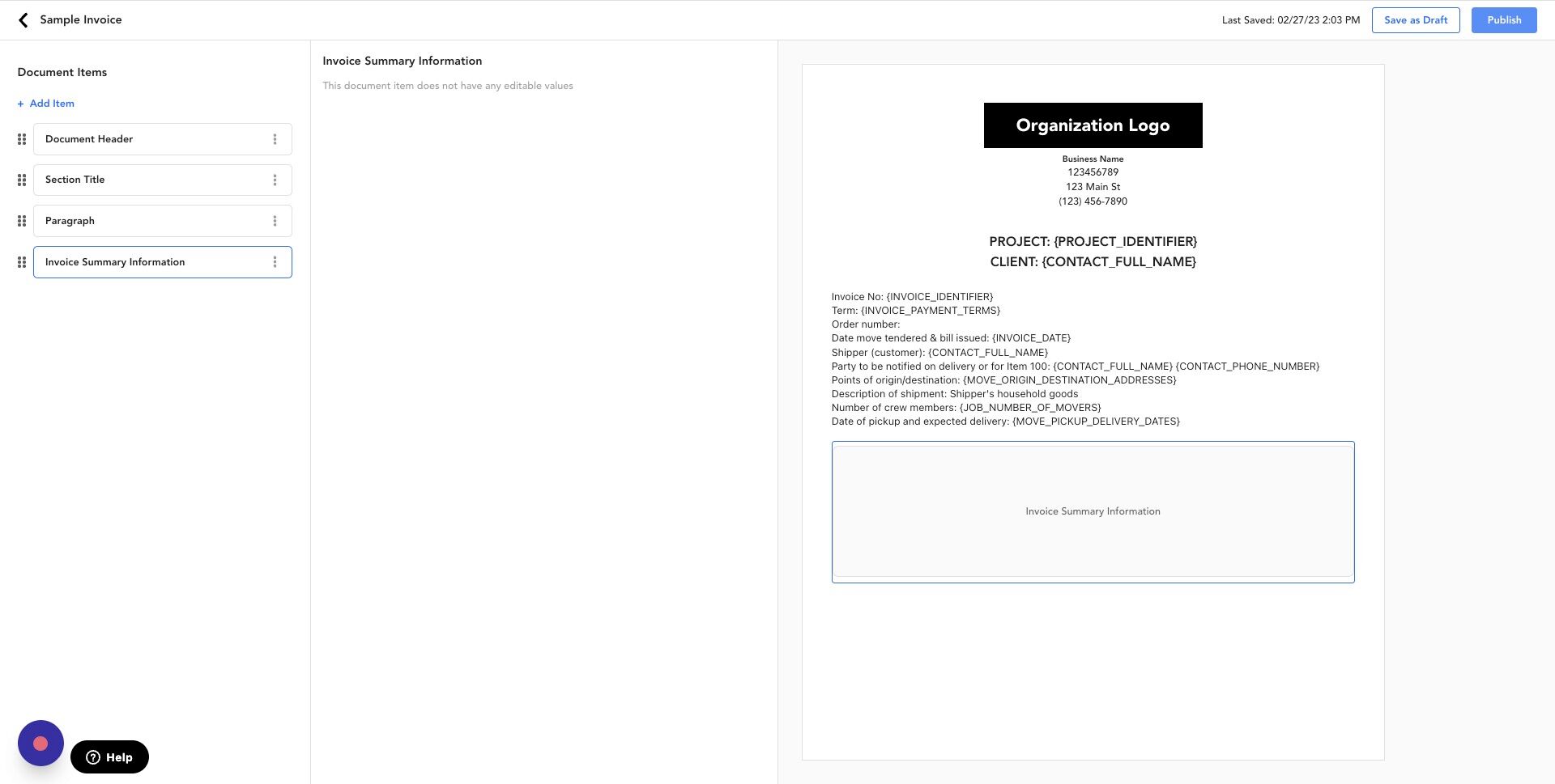 Screenshot of: Once you've finished editing the template, click "Publish"