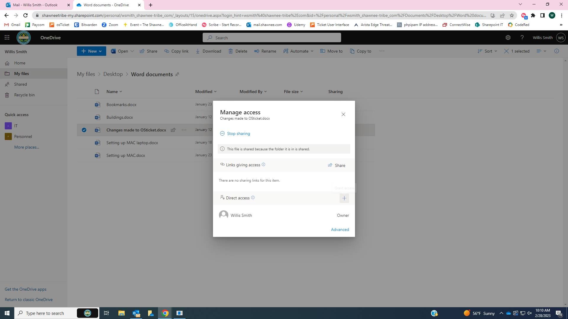 Screenshot of: Click the plus in the Direct access section.