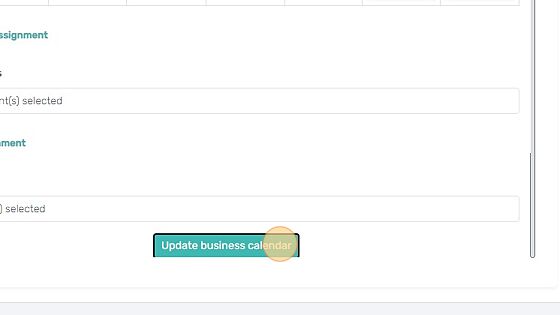 Screenshot of: Click "Update business calendar" to  finish the update process