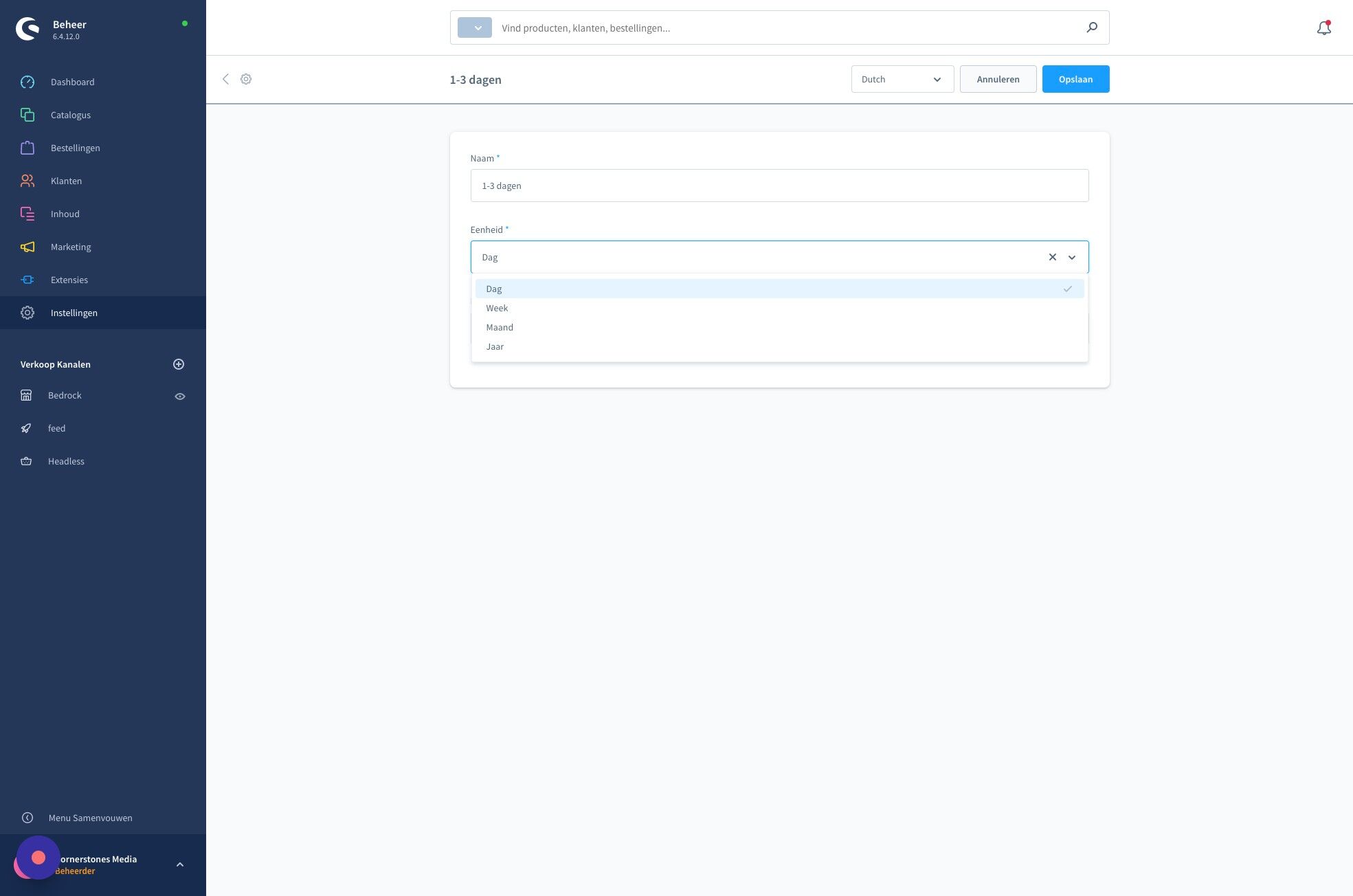 Screenshot of: en selecteer gewenste eenheid