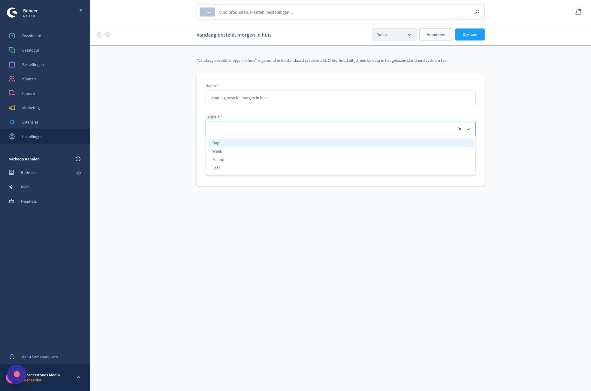 Screenshot of: Kies de gewenste "eenheid"