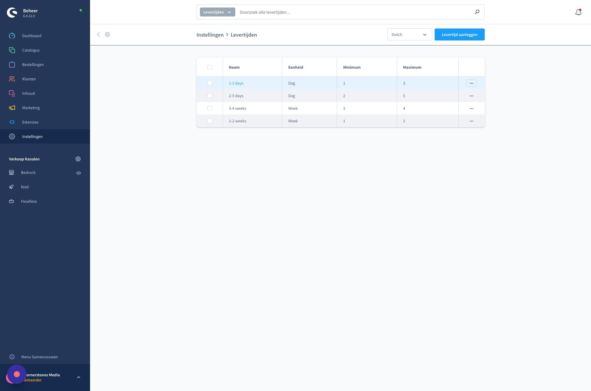 Screenshot of: Klik de 'drie punten' knop achter de levertijd welke je wilt aanpassen