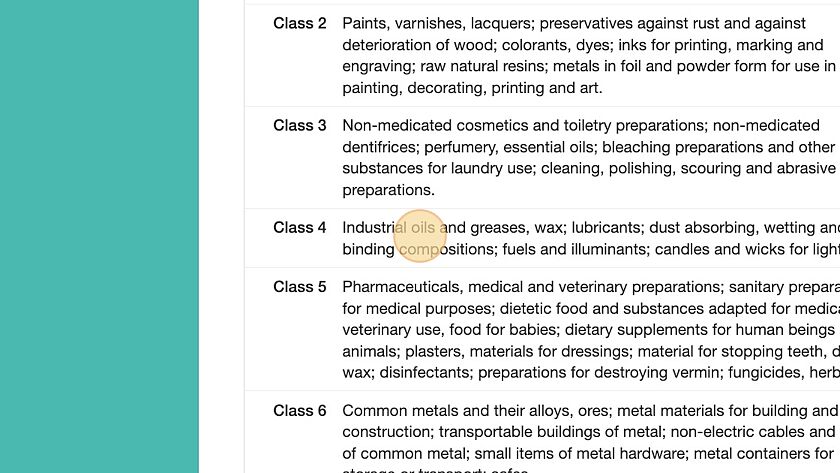 Screenshot of: Click "Industrial oils and greases, wax; lubricants; dust absorbing, wetting and binding compositions; fuels and illuminants; candles and wicks for lig..."
