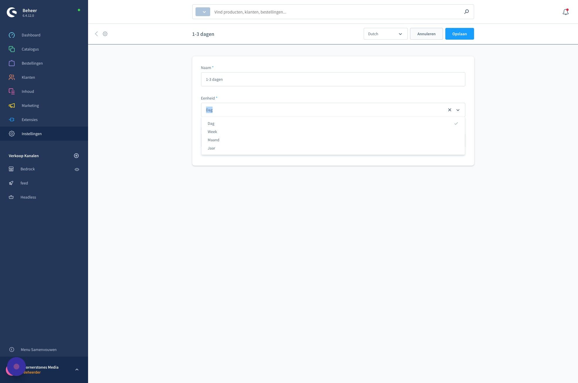 Screenshot of: Klik "eenheid" veld