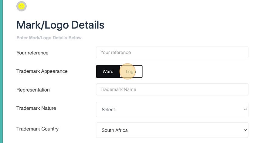 Screenshot of: Select Word if your Trademark contains only words or select logo if your Trademark has a image.