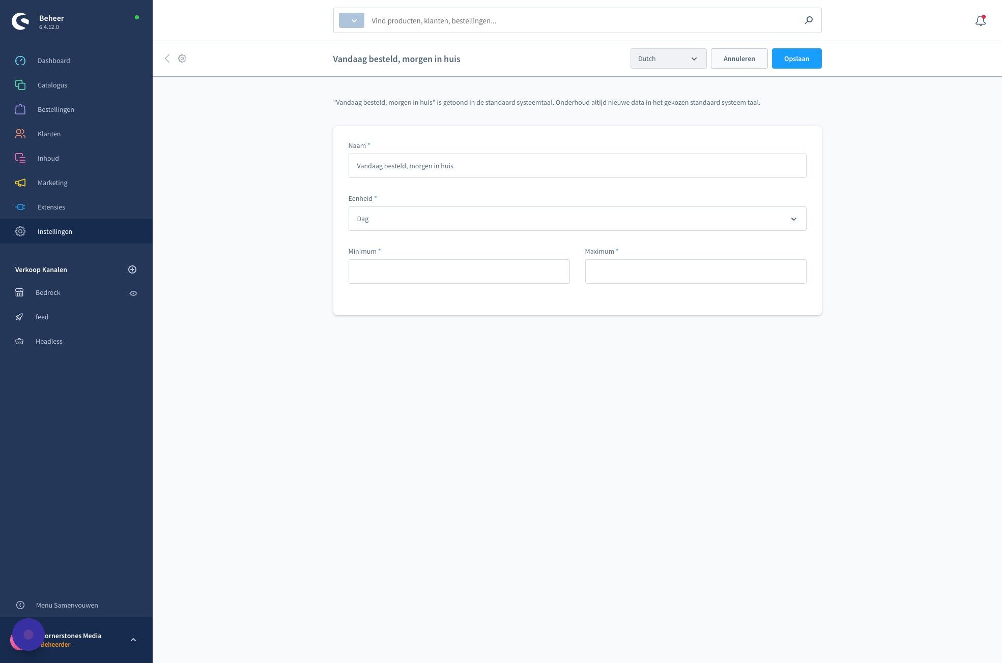 Screenshot of: Klik "Minimum" veld en voer minimaal aantal in