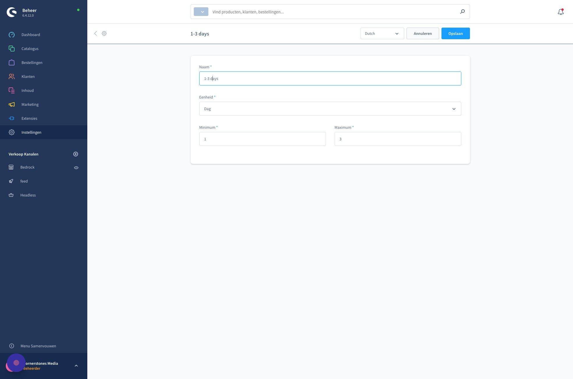 Screenshot of: Selecteer het "naam" veld
