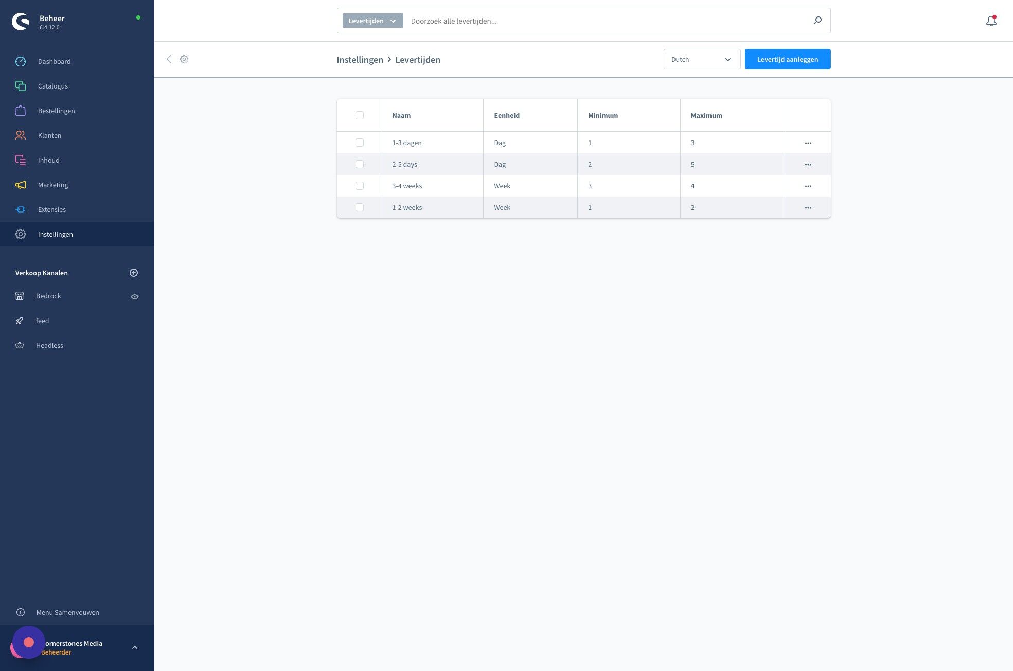 Screenshot of: Klik "Levertijd aanleggen"