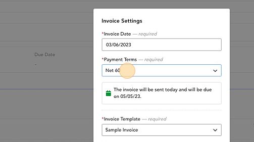 Screenshot of: Enter Invoice Date and Payment Terms.