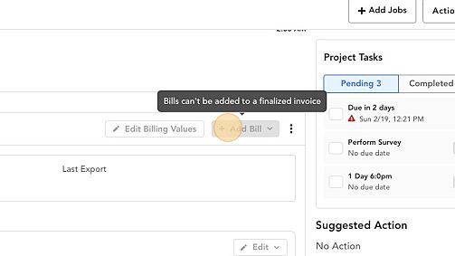 Screenshot of: When an invoice is finalized, it will disable the ability to modify or edit bills. If you need to make updates to a finalized bill, follow the steps below.