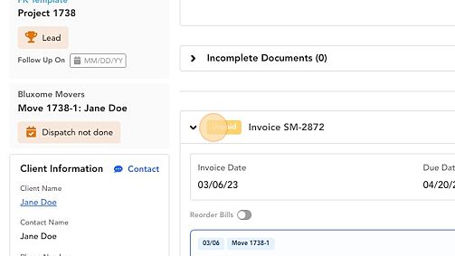 Screenshot of: When the scheduled invoice has been sent, the status of the invoice will update to "Unpaid"