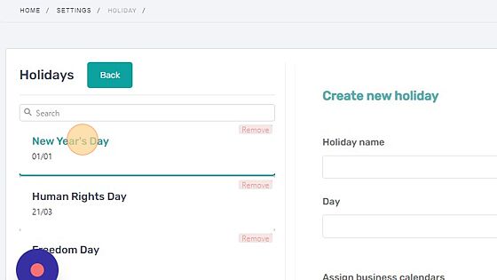 Screenshot of: Select the holiday you want to view