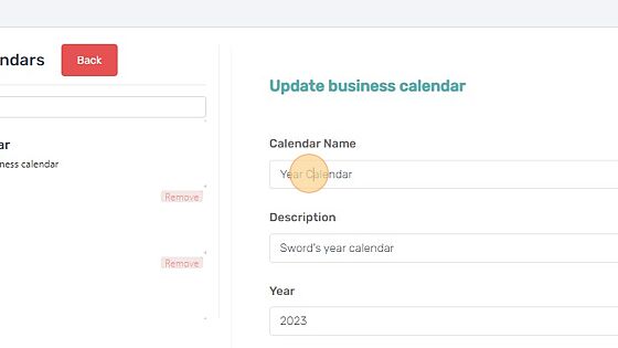 Screenshot of: View Business Calendar