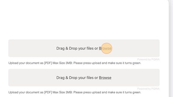 Screenshot of: Attach the relevant documents by drag and drop or clicking browse.