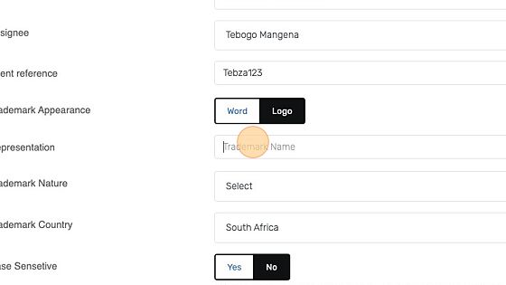 Screenshot of: Enter the "Trademark Name".