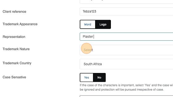 Screenshot of: Select the nature of the TradeMark