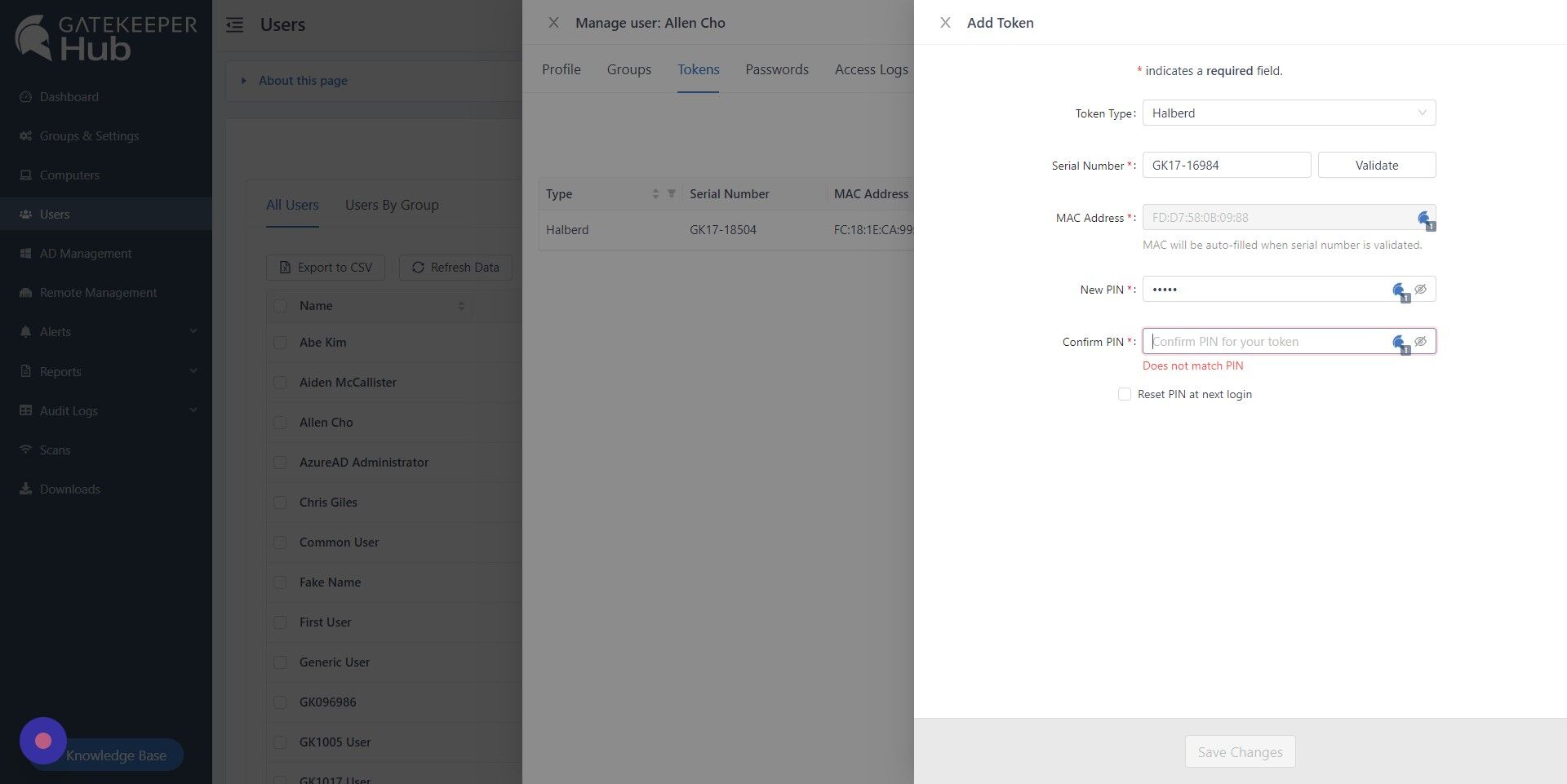 Screenshot of: Enter the "Confirm PIN" field.