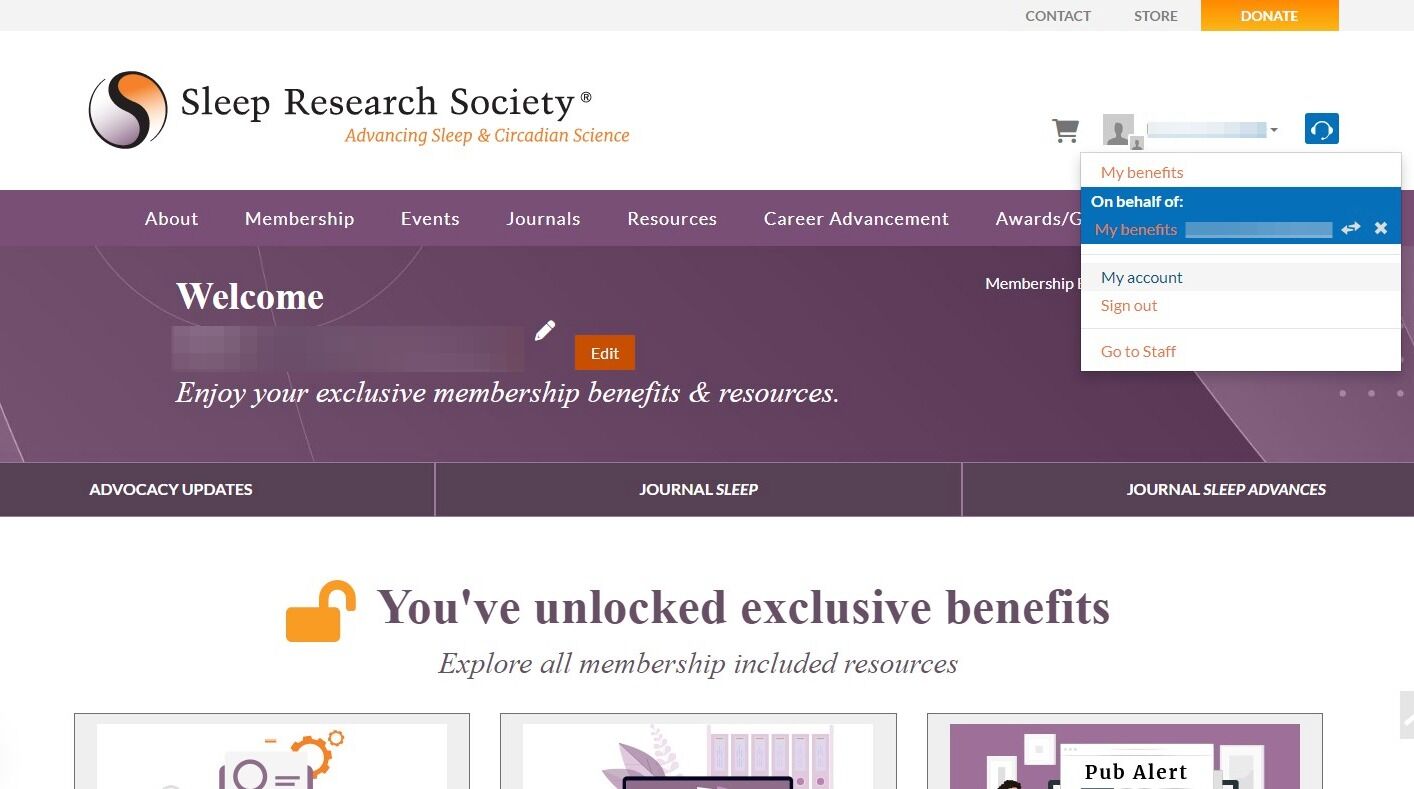 Screenshot of: Click "My account"