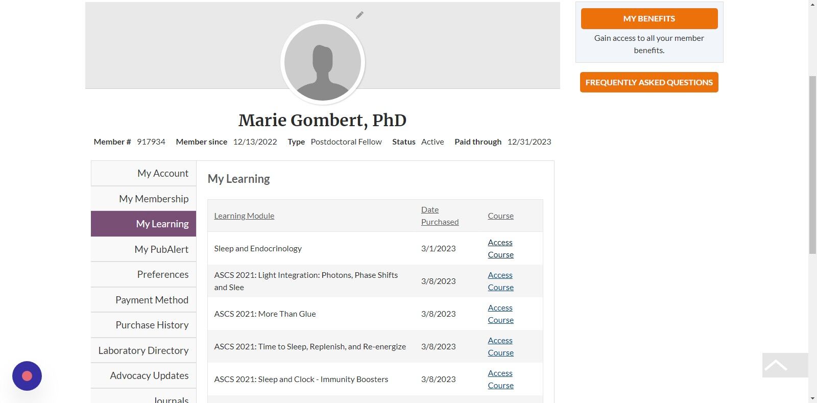 Screenshot of: Click "Access Course"