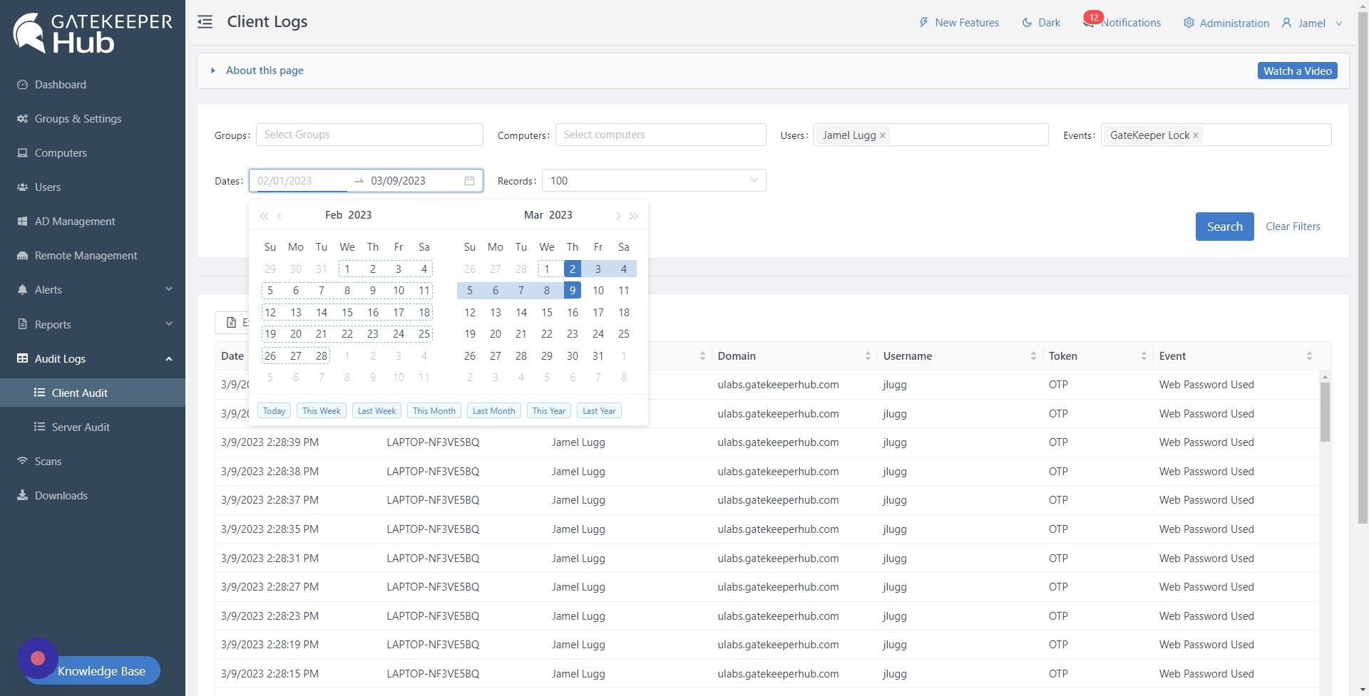 Screenshot of: Choose a beginning and ending date.