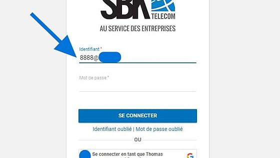 Screenshot of: Lorsque l'application sera ouverte, veuillez-entrer votre identifiant, normalement, c'est votre numéro d'extension @ le nom de votre compagnie