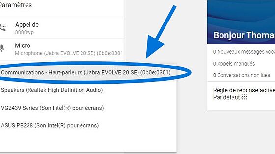 Screenshot of: Click "volume_upSortie audio Par défaut"
