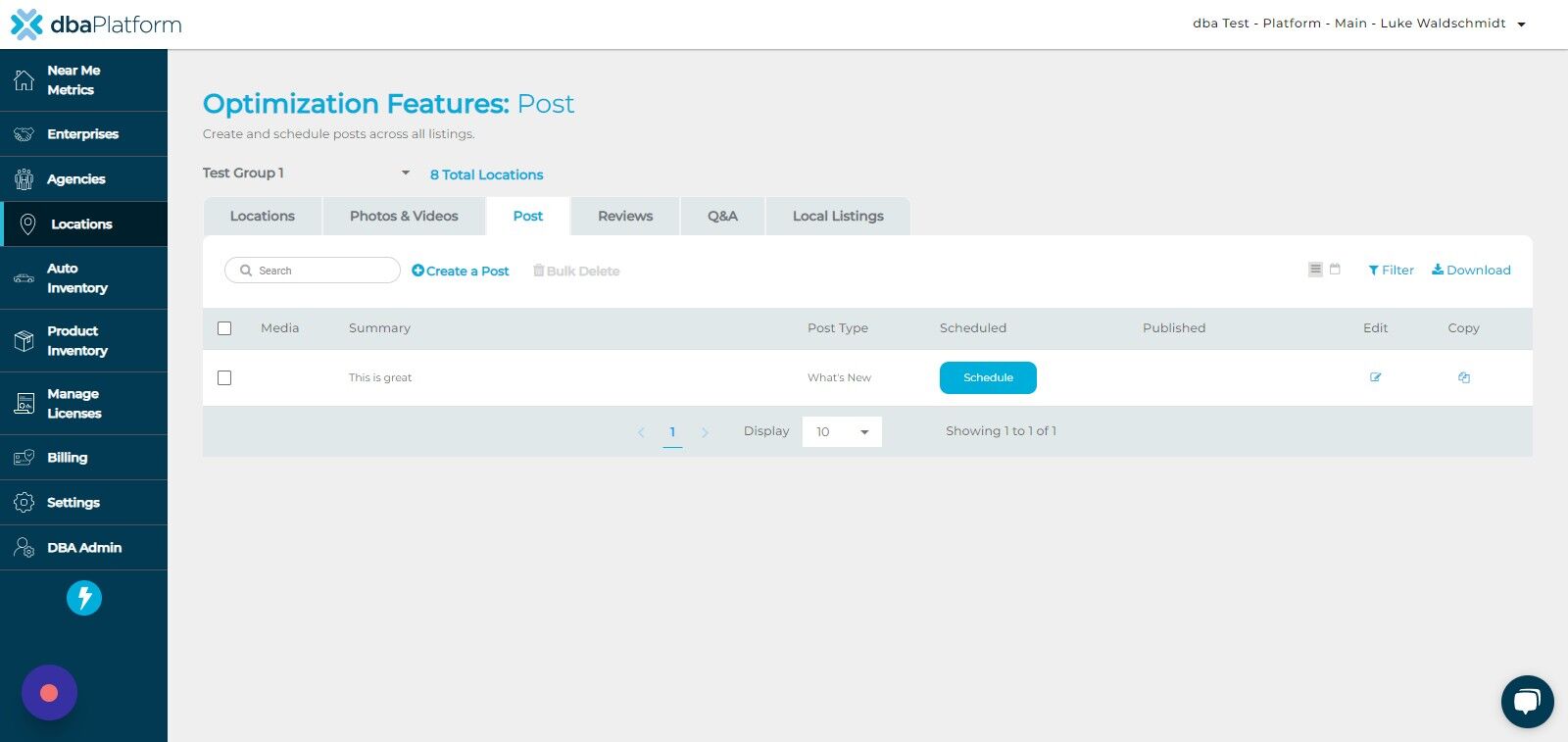 Screenshot of: Click "Locations"