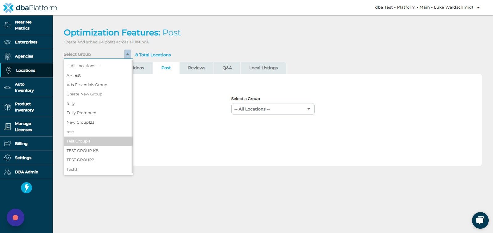 Screenshot of: Click "Test Group 1"