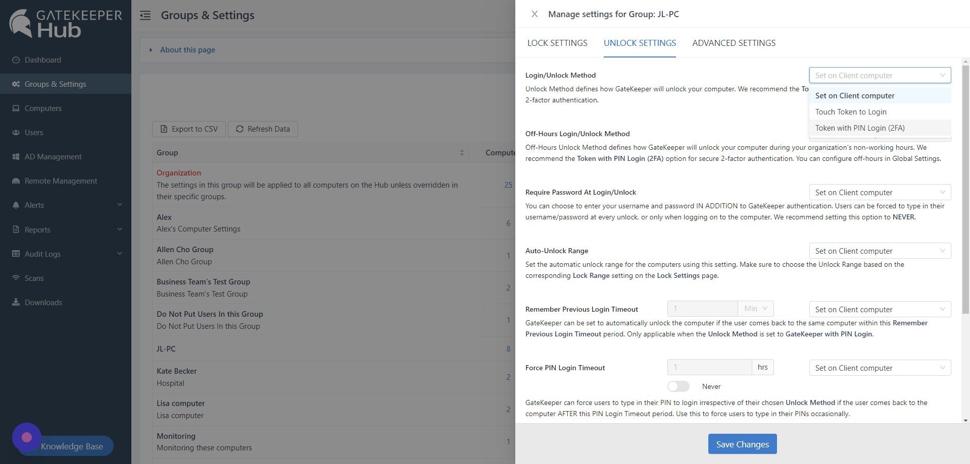 Screenshot of: From the dropdown menu, select "Token with PIN Login (2FA)"