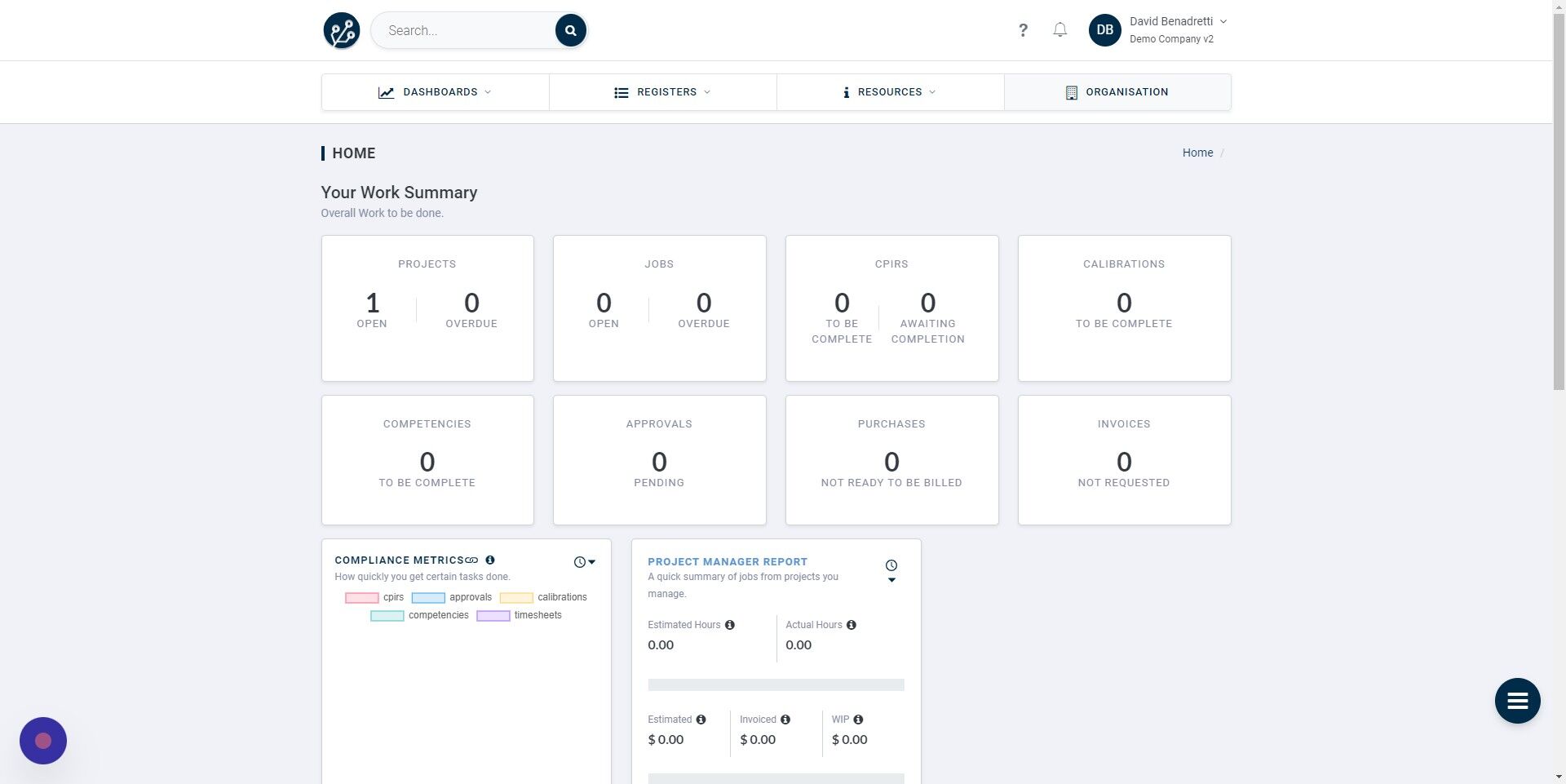 Screenshot of: Click "ORGANISATION"