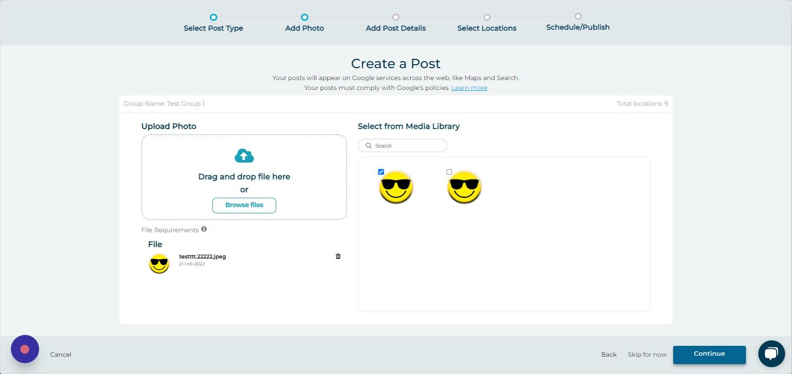 Screenshot of: Click "Continue"