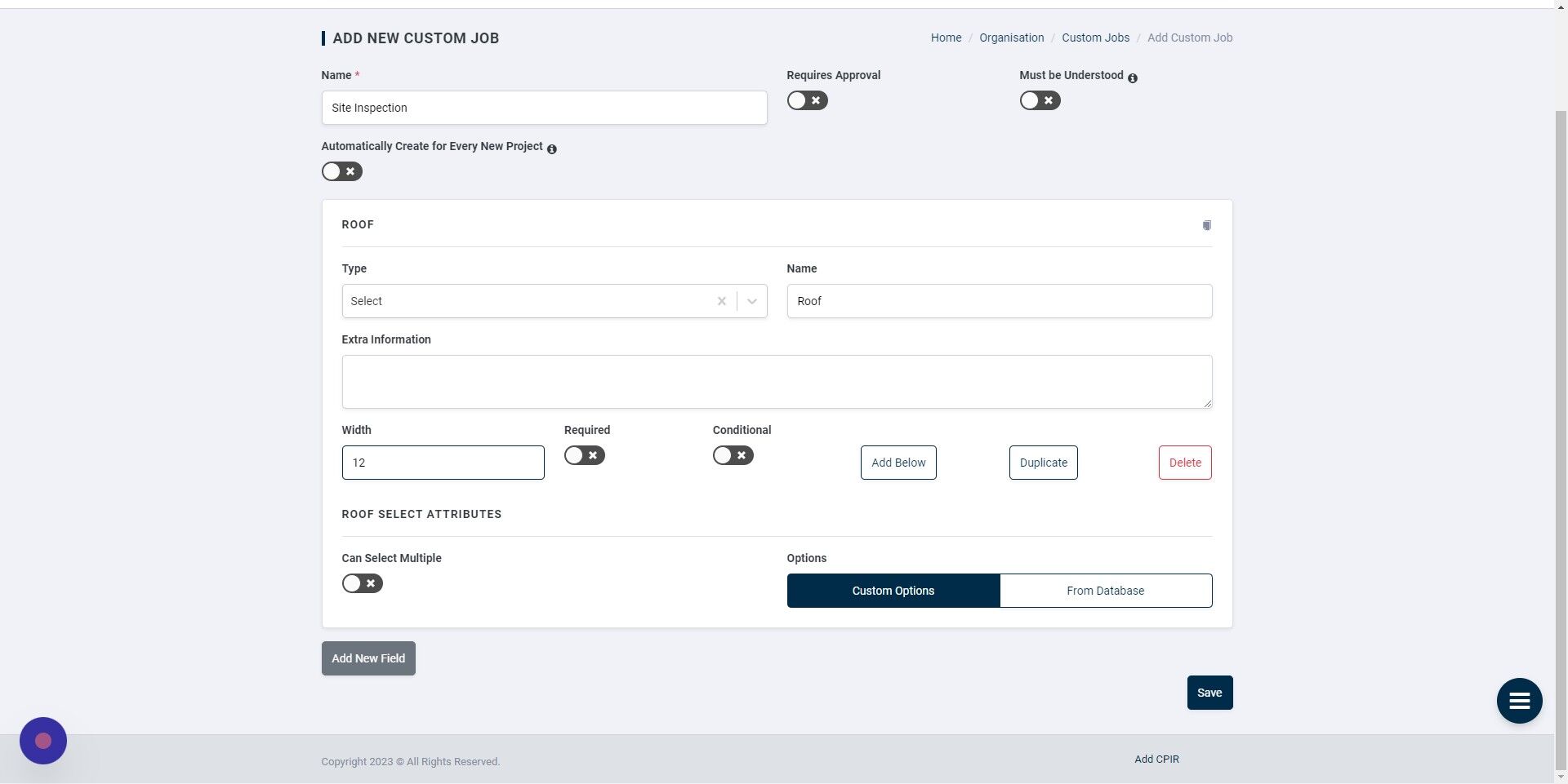 Screenshot of: Click "Custom Options"