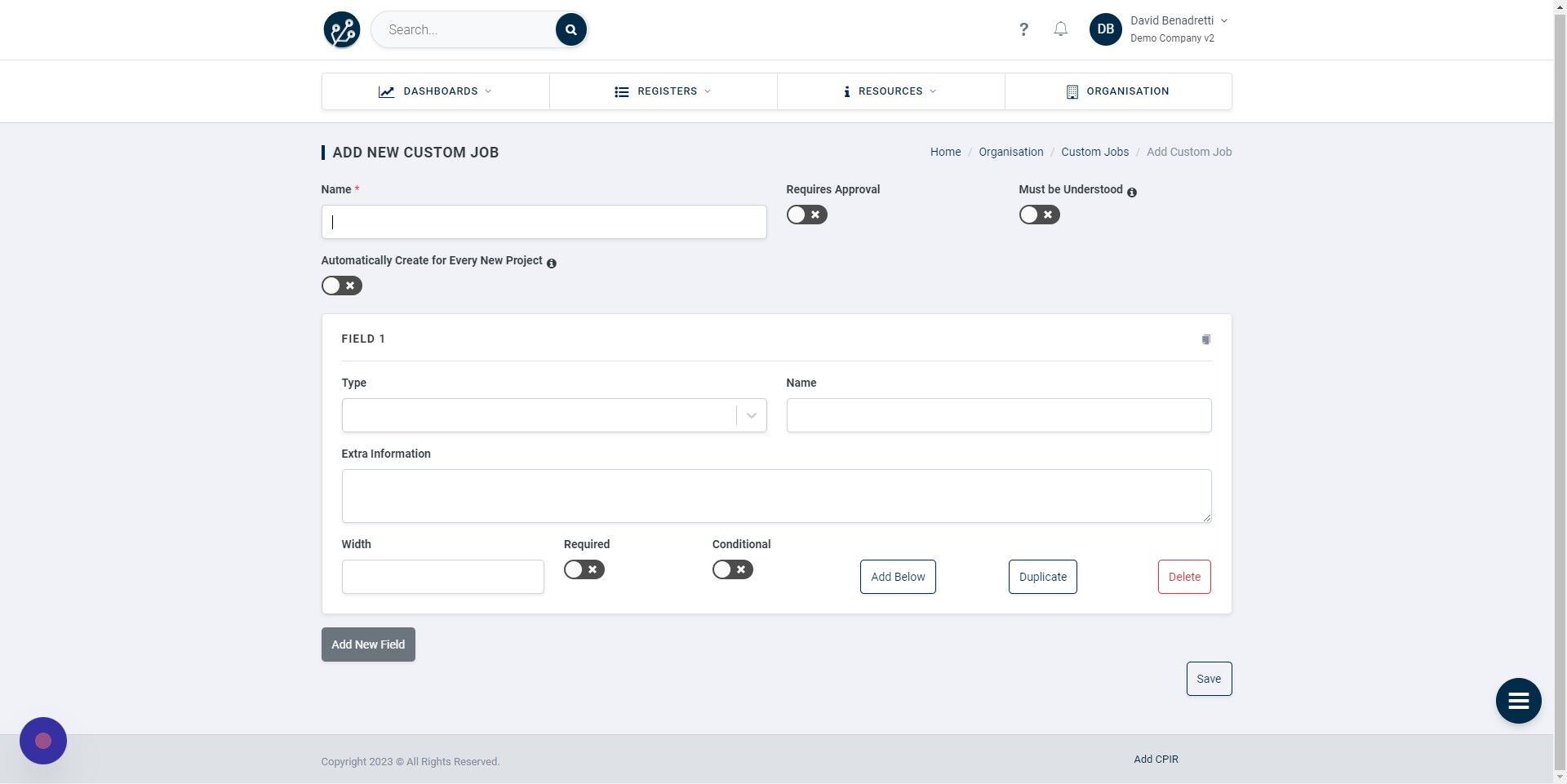 Screenshot of: Enter a name for the Custom Job such as 'Site Inspection'.