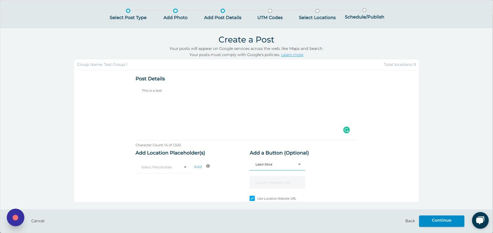 Screenshot of: Click "Continue"